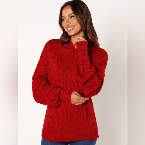 New Petal & Pup Lorelei Red Textured Knit Sleeve Turtleneck Sweater Size XS - Picture 5 of 13